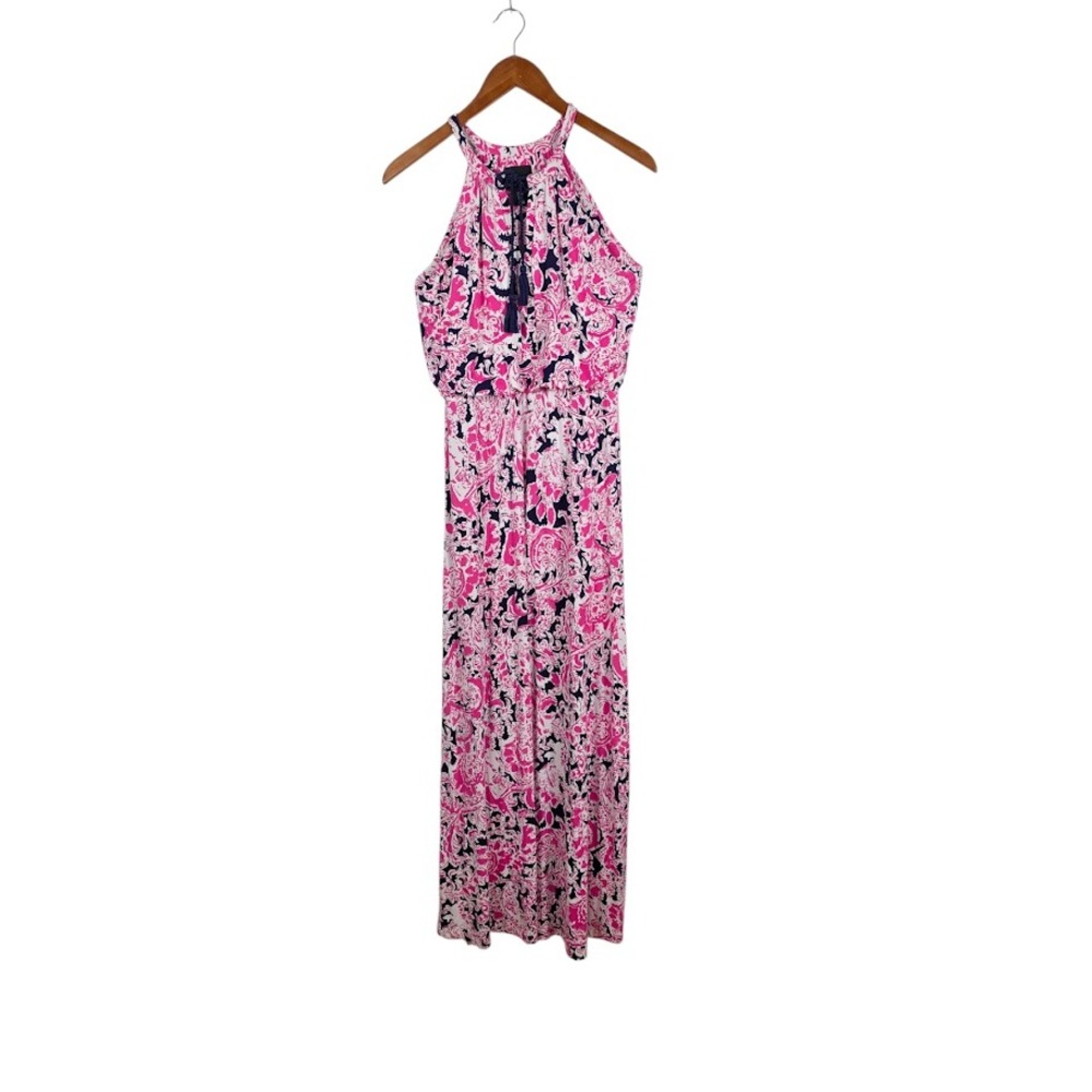 Cynthia Rowley Maxi Dress Women S Pink Paisley Halter Tassel Floral Resort